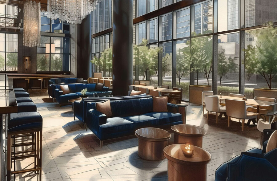 Bottle Bank: Conceptual Lounge Rendering - North View